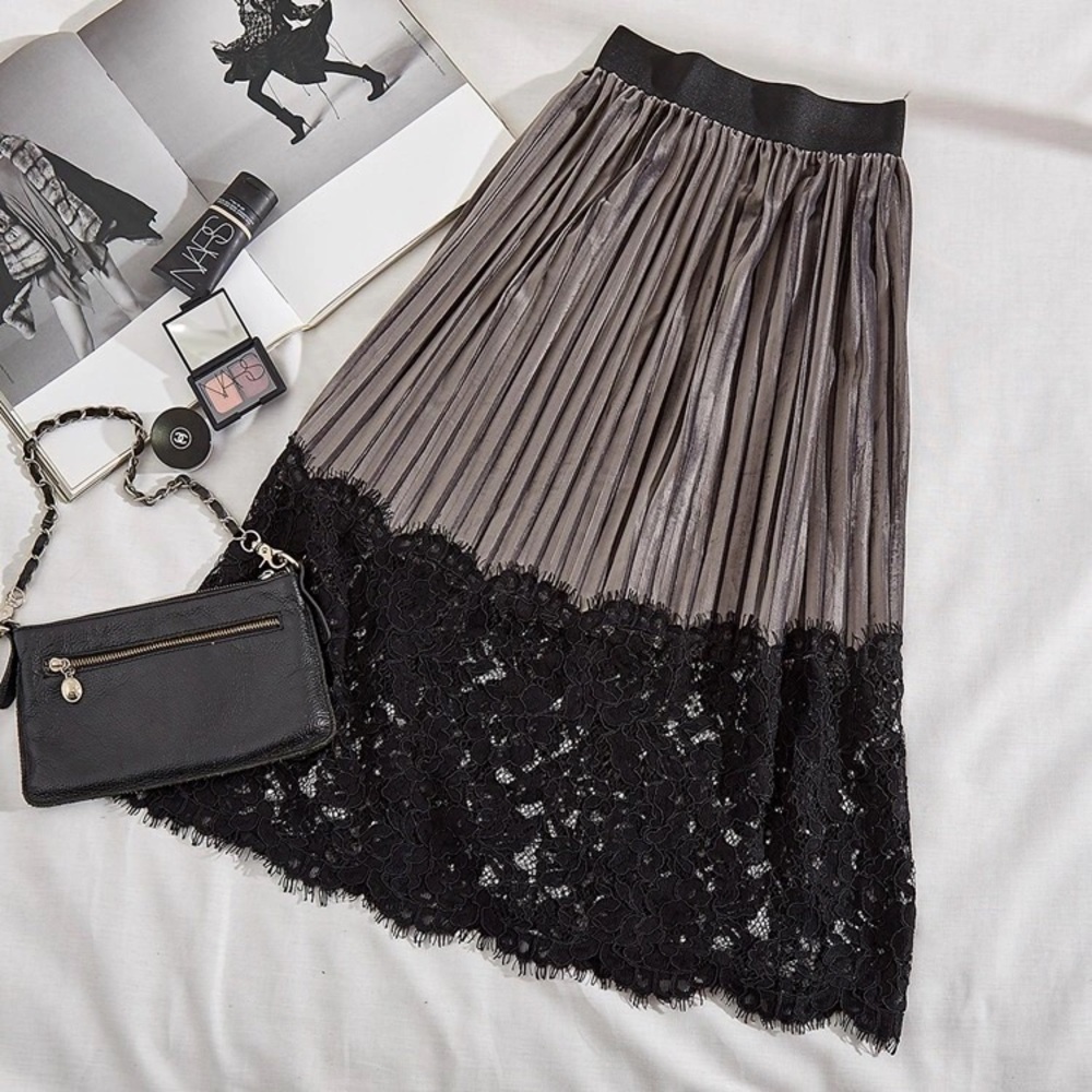 🌹🌹🌹 TOP FASHION VELVET & LACE PLEATED SKIRT 🌹